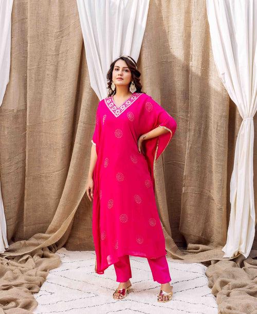 Zahreen Magenta Embroidered Kaftan