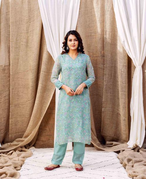 Turquoise Tranquility Organza Kurta