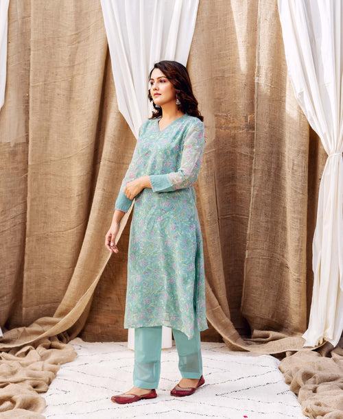 Turquoise Tranquility Organza Kurta