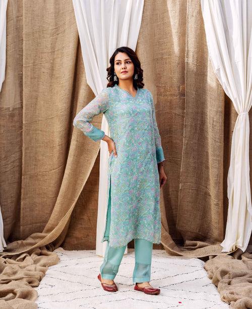 Turquoise Tranquility Organza Kurta