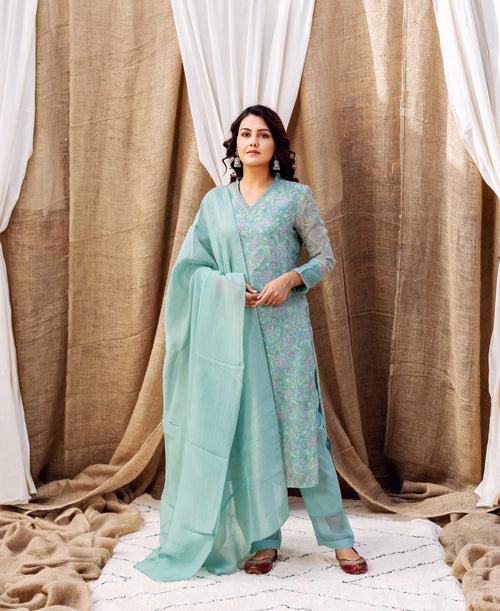 Turquoise Tranquility Organza Kurta