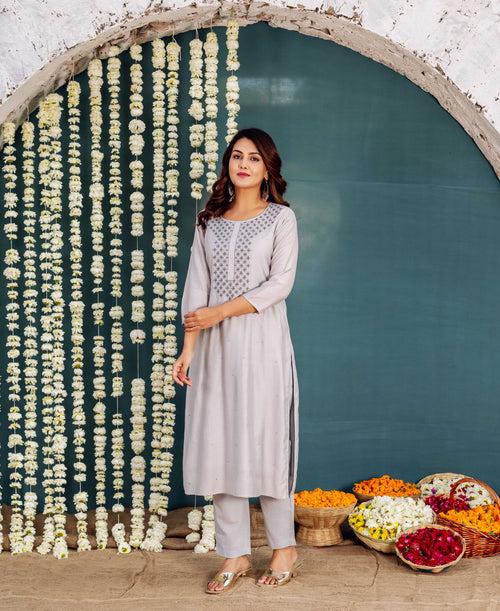 Zara Grey Embroidered Kurta