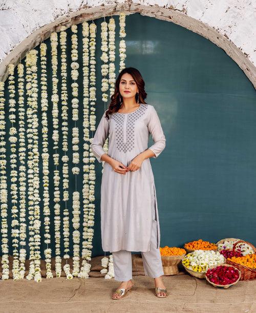 Zara Grey Embroidered Kurta