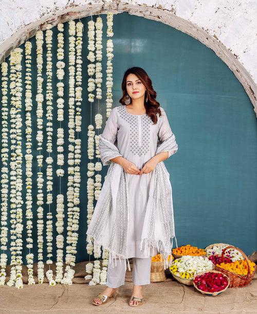 Zara Grey Embroidered Kurta