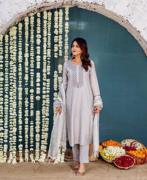 Zara Grey Embroidered Kurta