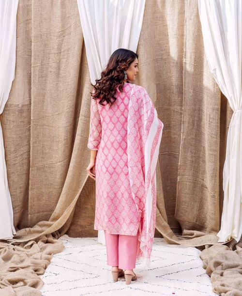 Riya's Blush Pink Printed Organza Kurta