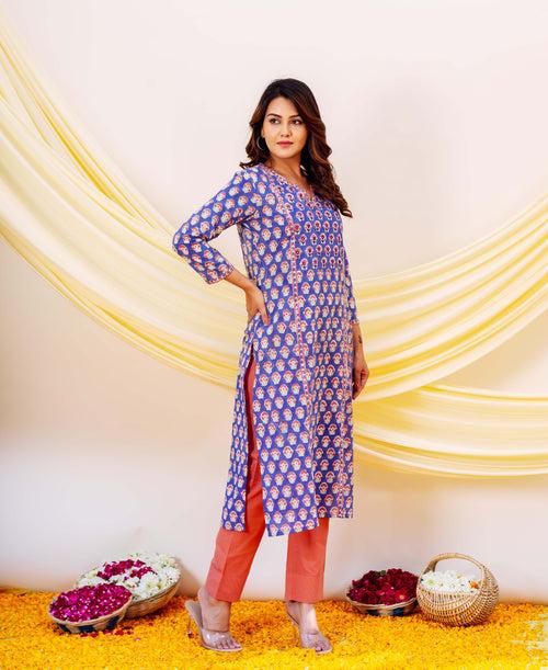 Calliope Straight Cotton Hand Block Printed Kurta