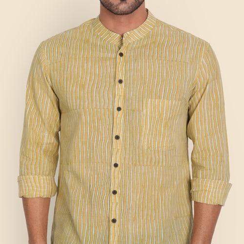 Wave Hand Block Printed Shirt for Men