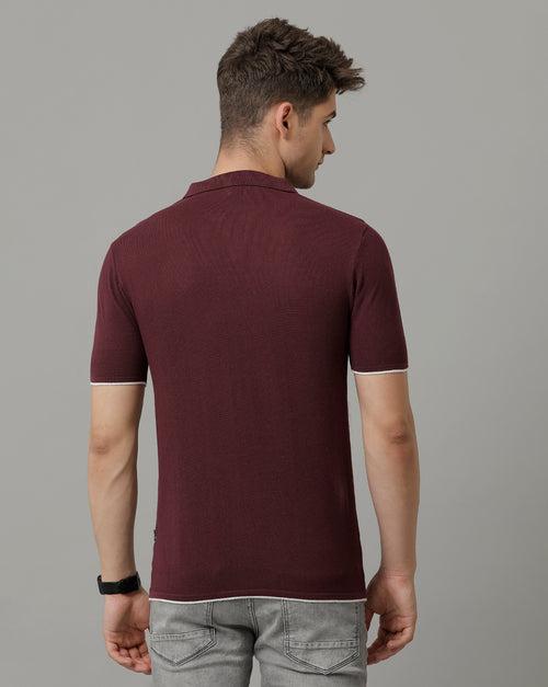 Identiti Purple Half Sleeve Solid Slim Fit Cotton Casual Polo T-Shirt For Men.