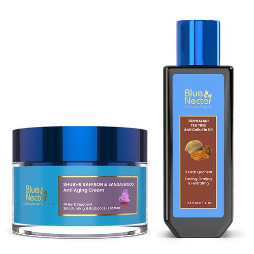 Shubhr Men's Saffron Anti Aging Face Cream + Ayurvedic Slimming Body Massage Oil Combo