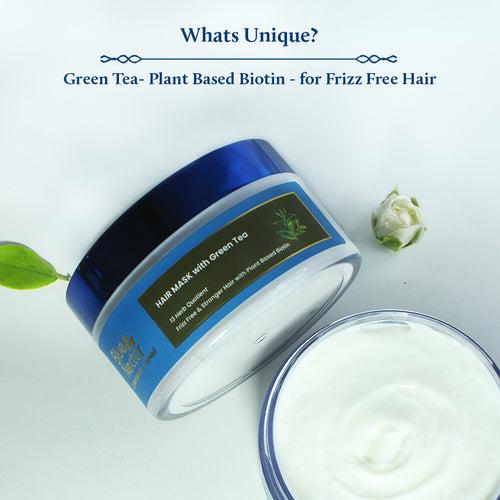 Green Tea Hair Mask for Dry & Frizzy Hair with Plant Based Biotin (13 herbs, 200g)