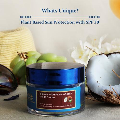 Men's Coconut Sunscreen SPF 30 Face Cream For Sun Protection & Skin Brightening (16 Herbs, 50g)