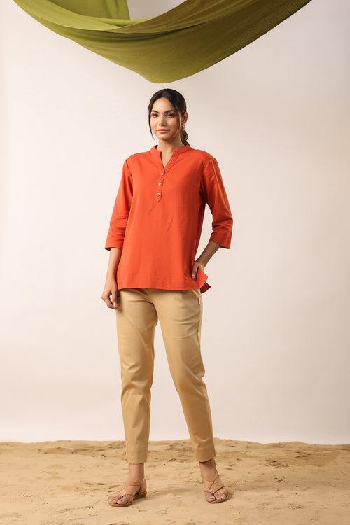 Orange Rust Cotton Top