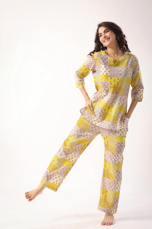 Patch Print on Mustard Loungewear Set