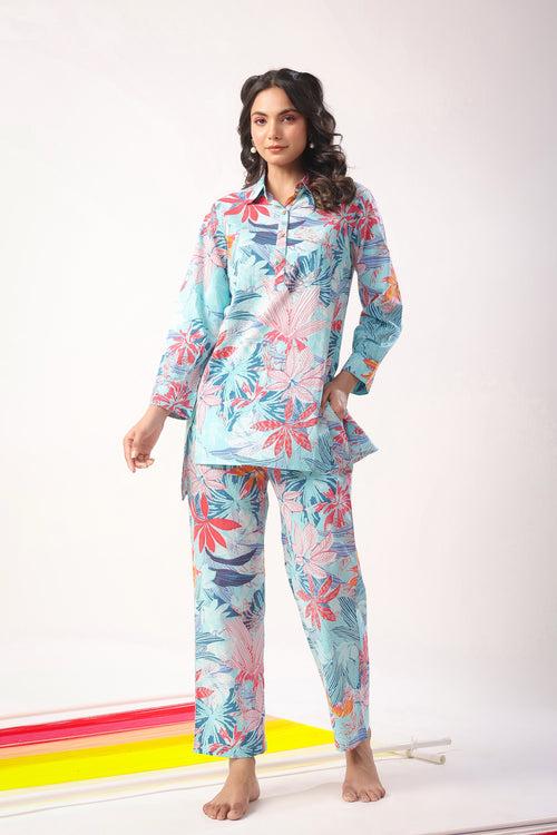 Marine Florals on Blue Coordinate Set