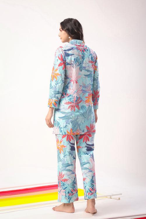 Marine Florals on Blue Coordinate Set