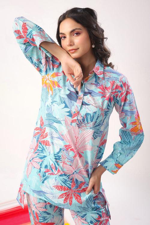 Marine Florals on Blue Coordinate Set