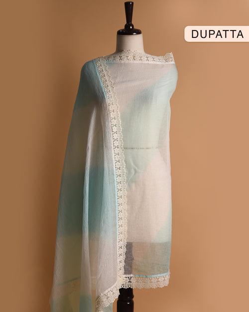 Aquamarine Kota Embroidered Unstitched Suit Fabric Set With Kota Dupatta