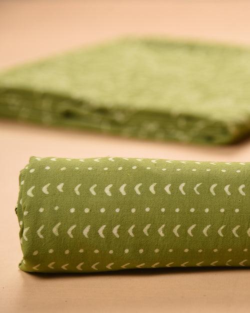 Green Pure Cotton Hand Block Printed Unstitched Suit Fabric Set With Kota Doriya Dupatta
