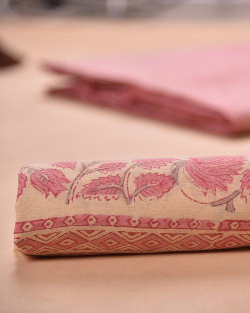 Light Pink Handloom Cotton Woven Unstitched Suit Fabric Set With Block Printed Kota Dupatta