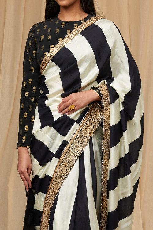 Black & Ivory Stripes Saree