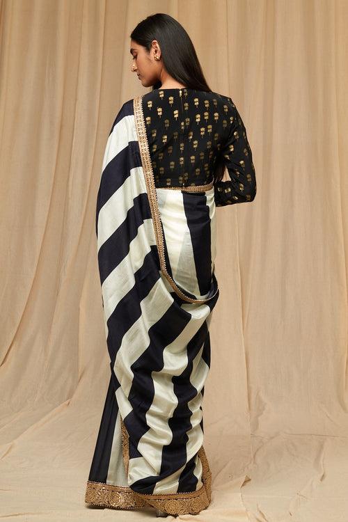 Black & Ivory Stripes Saree