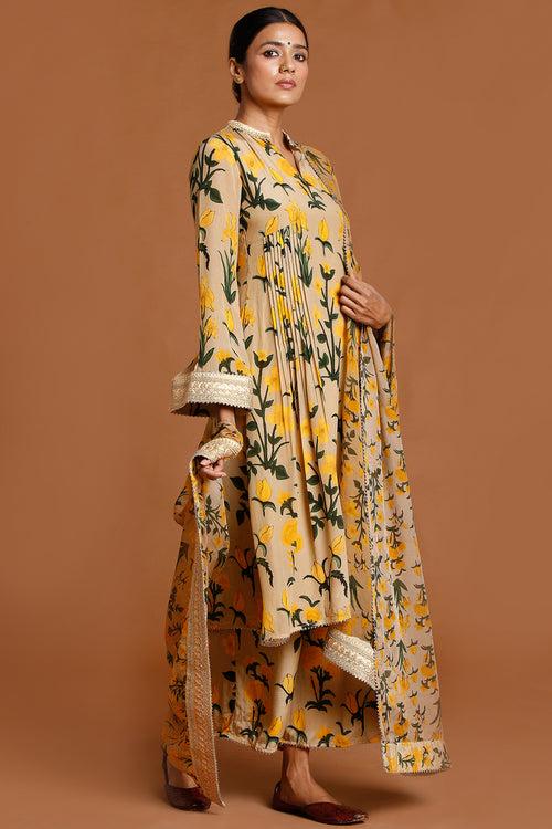 Beige Autumn Bouquet Kurta Set