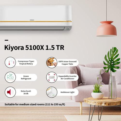 Hitachi 1.5 Ton 5 Star Inverter Split AC (Copper, Dust Filter, 2021 Model, RSRG518HEEA, White)