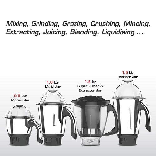 Vidiem ADC Mixer Grinder 579A (Black) | 750 watt Mixer grinder with 5 Jars in 1 Juicer | Leakproof Jars with self-lock for wet & dry spices, chutneys & curries | 5 Years Warranty | Mixie grinder