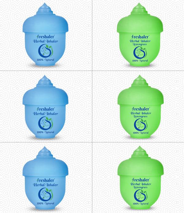 Freshaler Herbal Inhaler Classic (3) & Lemongrass (3) - Pack of 6