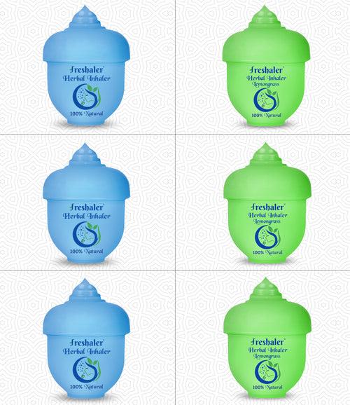 Freshaler Herbal Inhaler Classic (3) & Lemongrass (3) - Pack of 6