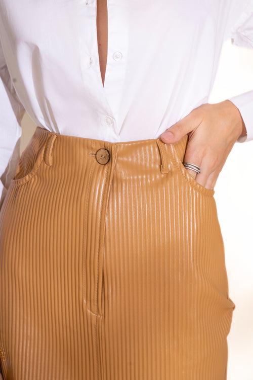 Camel Pleated Midi Skirt