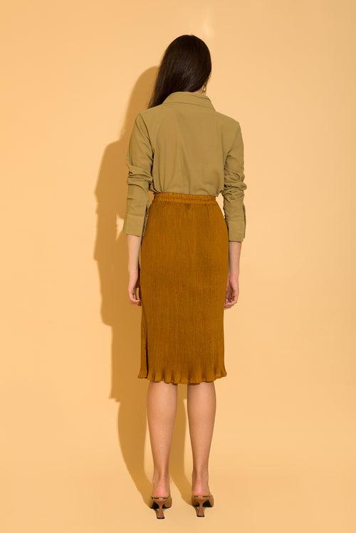 Burnt Gold Micro-pleated Skirt