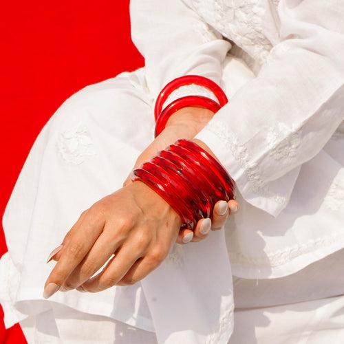 Anarkali | Red Glass Bangle Pair with Crystal Cuts | Kanchan ~ Bangles of Glass