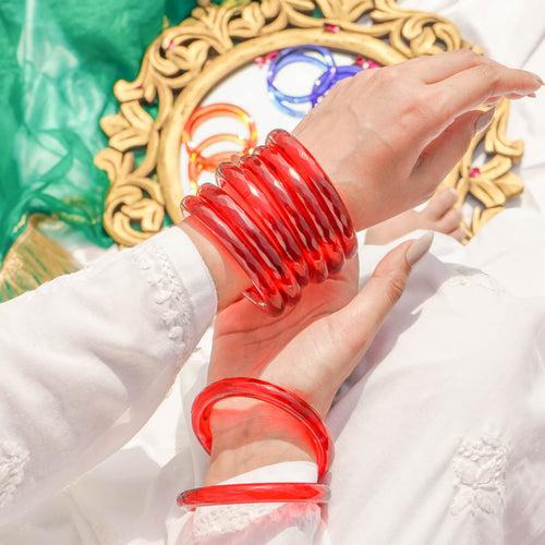 Anarkali | Red Glass Bangle Pair with Crystal Cuts | Kanchan ~ Bangles of Glass
