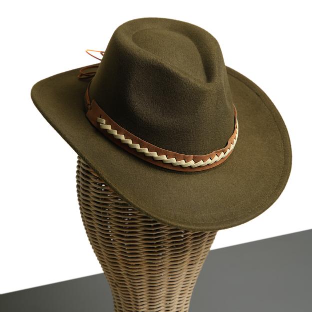 Chokore Cowboy Hat with Braided PU Belt (Forest Green)