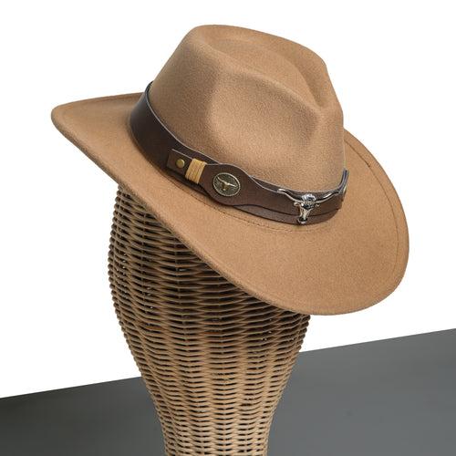 Chokore cowboy hat with Ox head belt  (khaki)