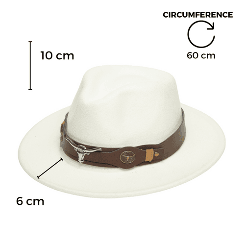 Chokore fedora hat with Ox head belt  (White)