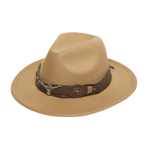 Chokore Fedora Hat with Ox head belt  (Light Brown)