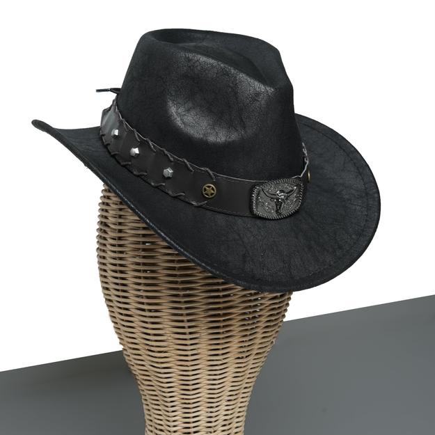 Chokore Vintage Bullhead Wide-Brim Cowboy Hat (Black)