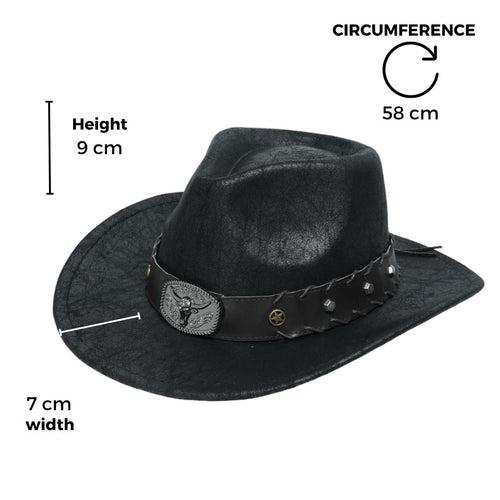 Chokore Vintage Bullhead Wide-Brim Cowboy Hat (Black)