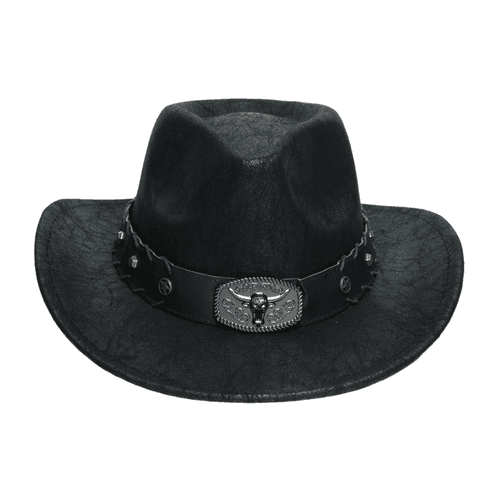 Chokore Vintage Bullhead Wide-Brim Cowboy Hat (Black)