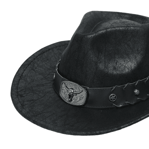 Chokore Vintage Bullhead Wide-Brim Cowboy Hat (Black)