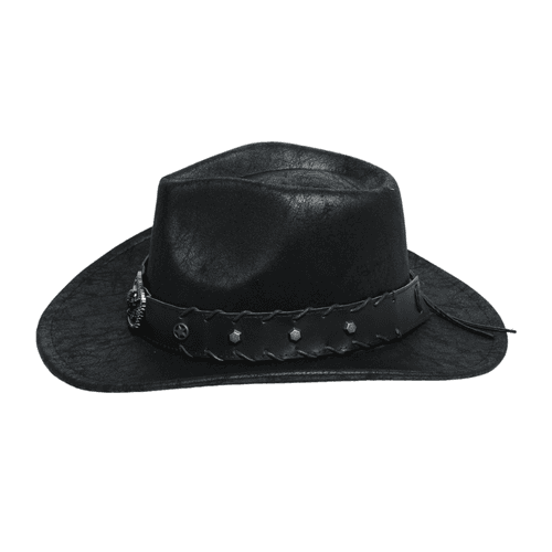 Chokore Vintage Bullhead Wide-Brim Cowboy Hat (Black)