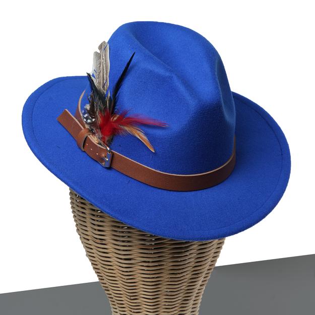 Chokore Feathered Jazz Fedora Hat (Blue)