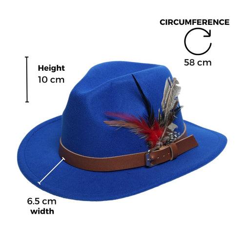 Chokore Feathered Jazz Fedora Hat (Blue)