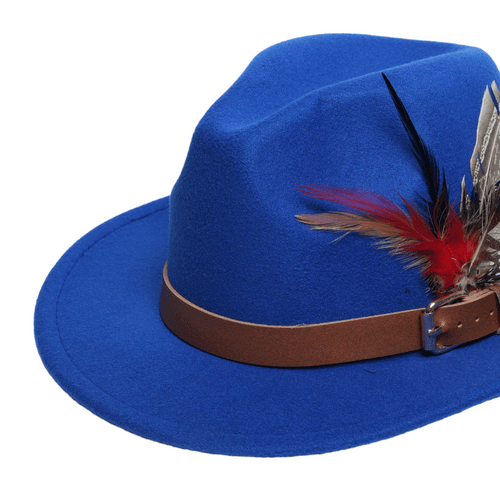 Chokore Feathered Jazz Fedora Hat (Blue)