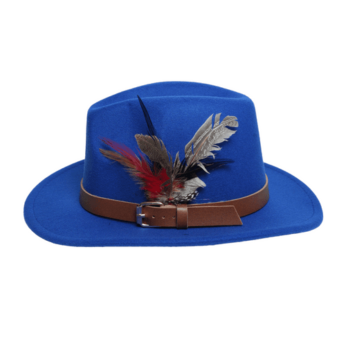 Chokore Feathered Jazz Fedora Hat (Blue)