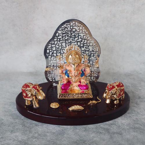 Dagdu Ganesha With Elephant With Frame by Satgurus / C'ment