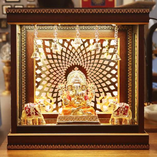 Dagdu Ganesha In Frame With LED by Satgurus / C'ment